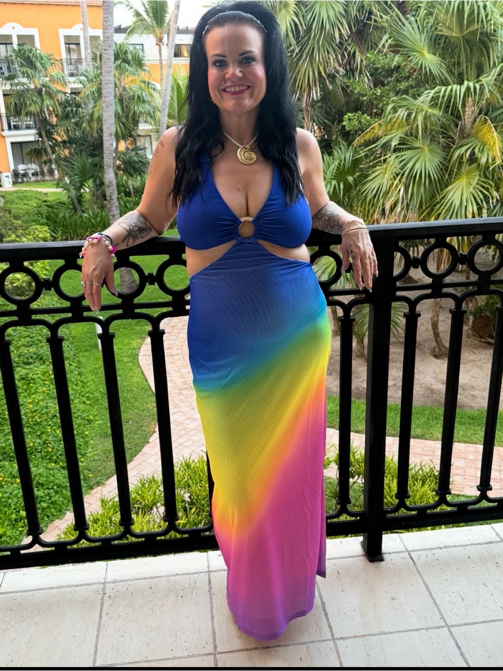 Kulani Kinis Blue to Rainbow Ombre Maxi Dress